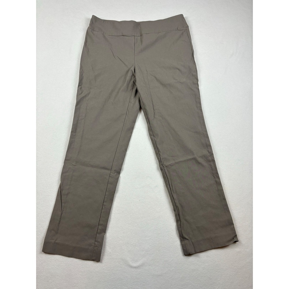 NIC+ZOE Womens Taupe Brown‎ Stretch Pull On Straight Leg Pants Size 12P Petite